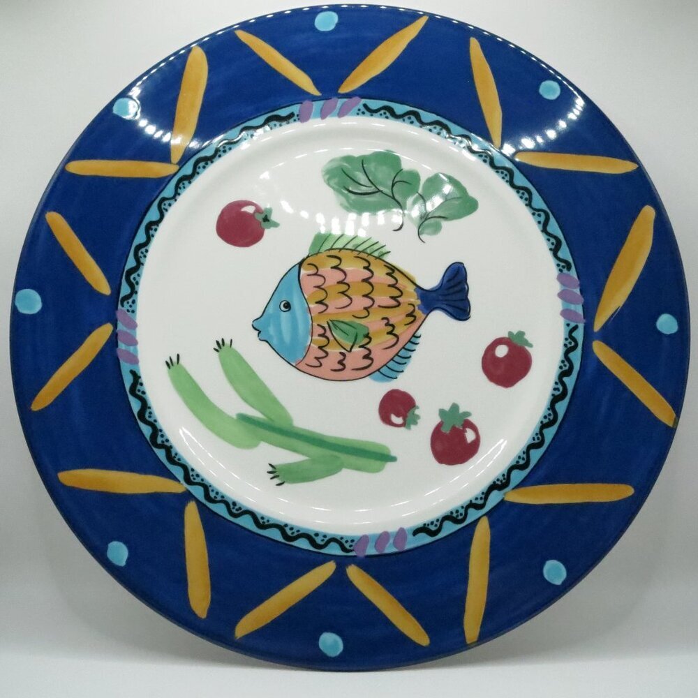 Mikasa Ocean Collage Chop Serving Plate 12.25" Round Fish Fashion Japan DX102